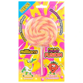 Millions Giant Lollipop 100g - Banana & Strawberry 3 Millions Giant Lollipop 100g - Banana & Strawberry