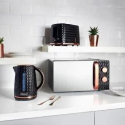 Goodmans Textured Microwave - Black & Rose Gold -Energizer Shop 354906 358961 355248 goodmans black and rose gold textured breakfast set lifestyle
