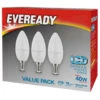Eveready 40W E14 Candle Bulb 3pk -Energizer Shop 355157 eveready 40w candle bulbs e14 3pk