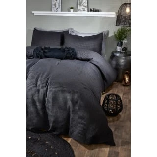 B&M Luna Waffle King Duvet Set - Black 3 B&M Luna Waffle King Duvet Set - Black