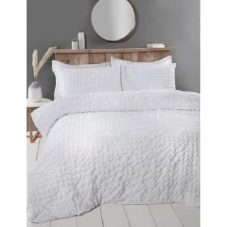 B&M Lara Seersucker Double Duvet Set - White 3 B&M Lara Seersucker Double Duvet Set - White