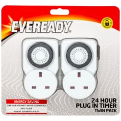 Eveready 24hr Plug-In Timer Sockets 2pk