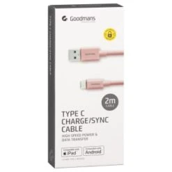 Goodmans Type C Charge/Sync Cable 2m - Light Pink