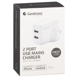 Goodmans 2 Port USB Fast Charger - White 3 Goodmans 2 Port USB Fast Charger - White