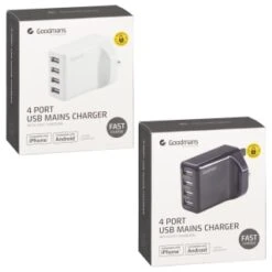 Goodmans 4 Port USB Fast Charger - Black -Energizer Shop 390345 goodmans 4 port usb mains charger main
